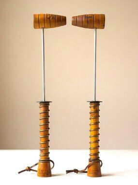 Vintage Sierra Hanging Wood Salt Pepper Shakers Long Handle MCM Kitchen Wall Art